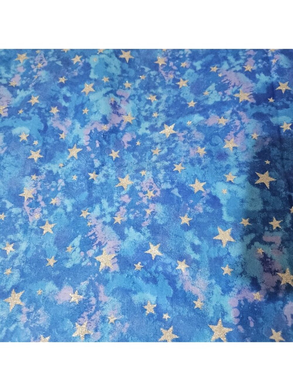 Fabric Traditions Mottled Cotton Blue Silver Glitter Stars Fabric 42x69in